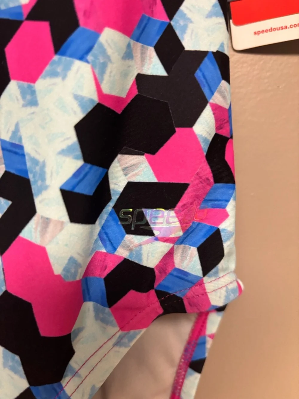 Speedo Colorful Geometric One-Piece Swimsuit - Pink, Black, Blue - Picture 3 of 7